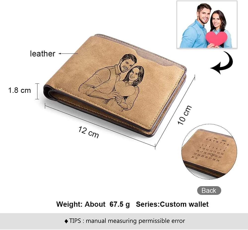 Personalized Men Wallets Custom Engraved Photo Wallet Gifts for Husband,Dad,Son,Boyfriend