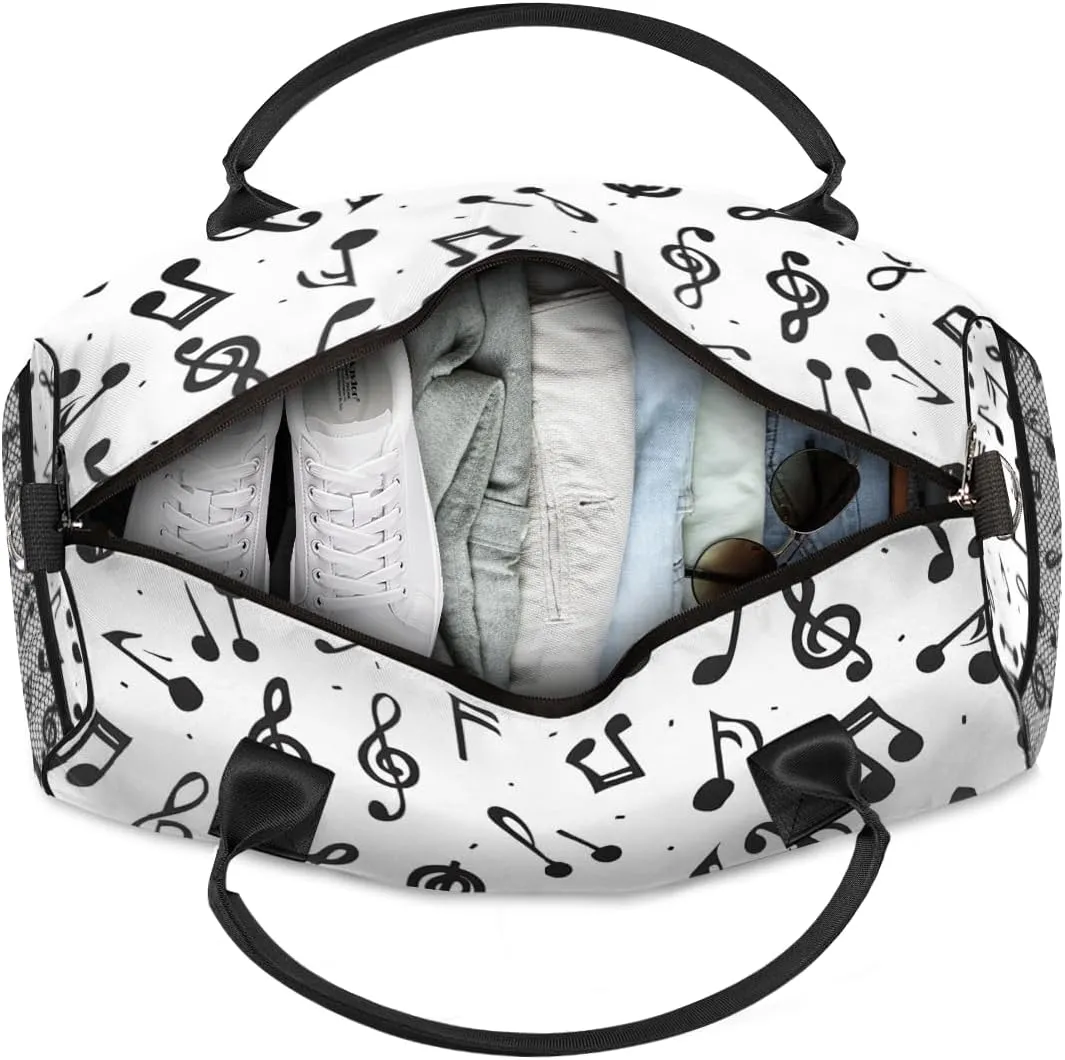 Personalized Music Notes Travel Duffel Bag with Name, Custom Gym Sport Bag Rustic Musical Carry On Weekend Overnight Duffel Bag for Men Women