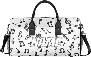 Personalized Music Notes Travel Duffel Bag with Name, Custom Gym Sport Bag Rustic Musical Carry On Weekend Overnight Duffel Bag for Men Women