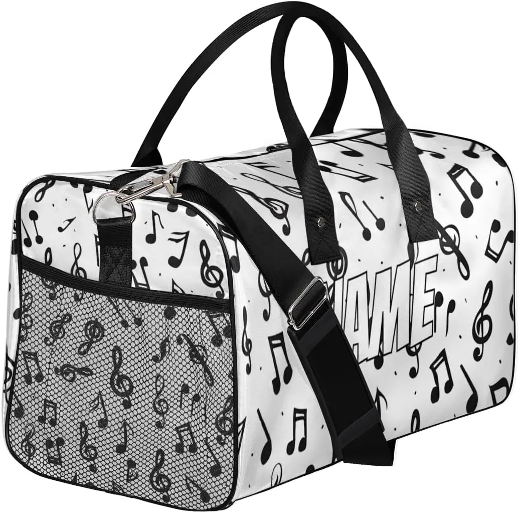 Personalized Music Notes Travel Duffel Bag with Name, Custom Gym Sport Bag Rustic Musical Carry On Weekend Overnight Duffel Bag for Men Women
