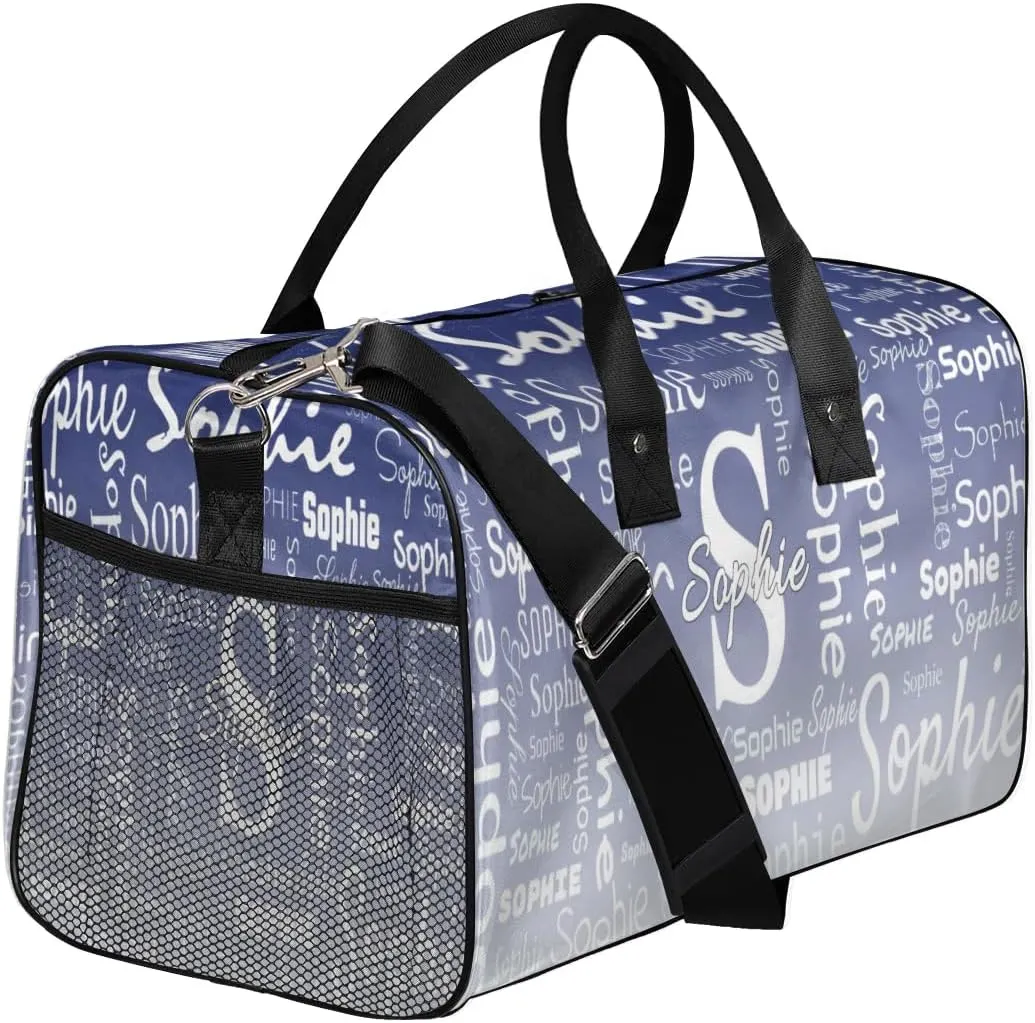 Personalized Name Sport Duffel Bag with Initial, Custom Gym Bag Dance Duffel Bag for Women, Monogrammed Gifts Customized Gymnastics Ballet Bag Overnight Weekender Bag, Cobalt Blue Gradient