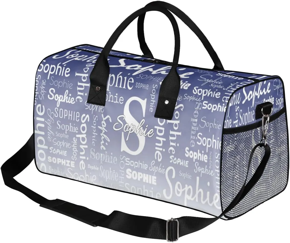Personalized Name Sport Duffel Bag with Initial, Custom Gym Bag Dance Duffel Bag for Women, Monogrammed Gifts Customized Gymnastics Ballet Bag Overnight Weekender Bag, Cobalt Blue Gradient