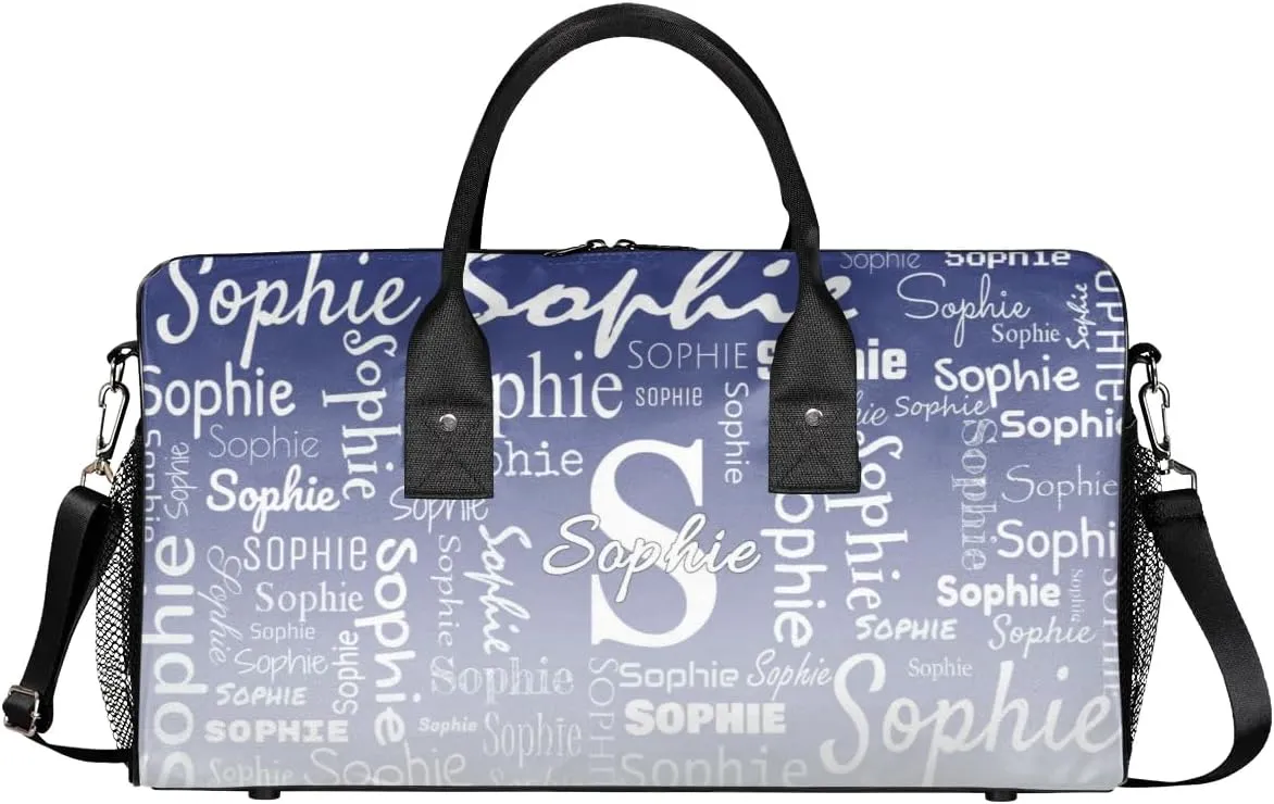 Personalized Name Sport Duffel Bag with Initial, Custom Gym Bag Dance Duffel Bag for Women, Monogrammed Gifts Customized Gymnastics Ballet Bag Overnight Weekender Bag, Cobalt Blue Gradient