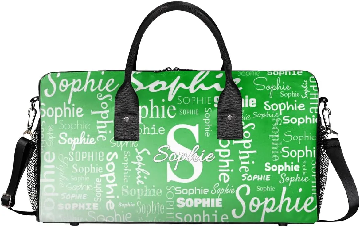 Personalized Name Sport Duffel Bag with Initial, Custom Gym Bag Dance Duffel Bag for Women, Monogrammed Gifts Customized Gymnastics Ballet Bag Overnight Weekender Bag, Grass Green Gradient