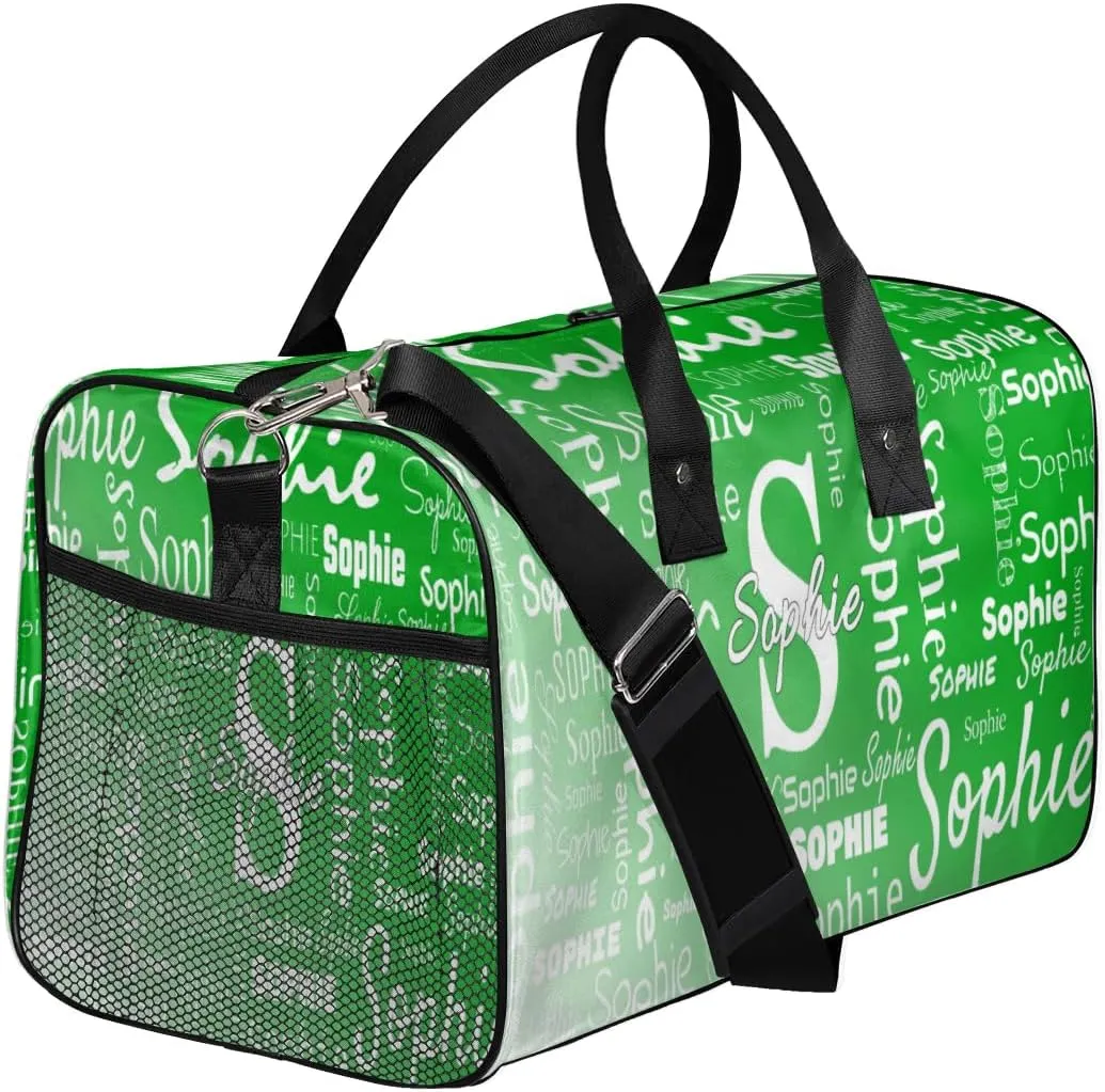Personalized Name Sport Duffel Bag with Initial, Custom Gym Bag Dance Duffel Bag for Women, Monogrammed Gifts Customized Gymnastics Ballet Bag Overnight Weekender Bag, Grass Green Gradient