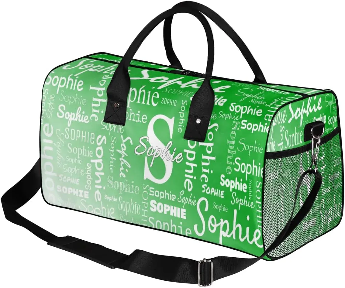 Personalized Name Sport Duffel Bag with Initial, Custom Gym Bag Dance Duffel Bag for Women, Monogrammed Gifts Customized Gymnastics Ballet Bag Overnight Weekender Bag, Grass Green Gradient