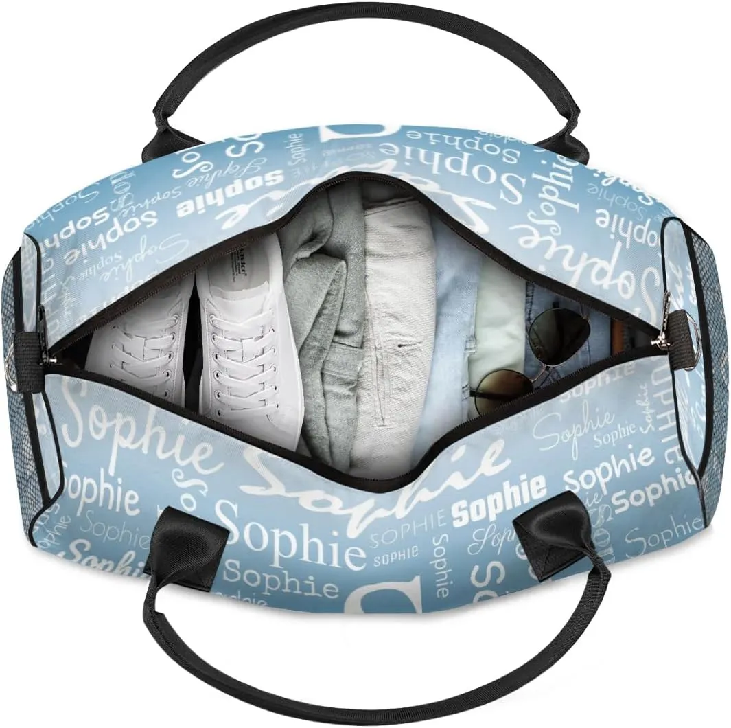 Personalized Name Sport Duffel Bag with Initial, Custom Gym Bag Dance Duffel Bag for Women, Monogrammed Gifts Customized Overnight Weekender Bag, Blue Gradient