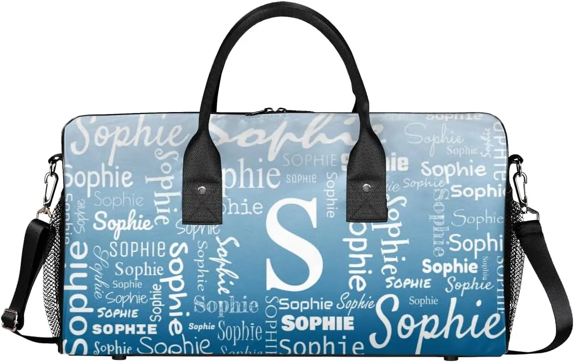 Personalized Name Sport Duffel Bag with Initial, Custom Gym Bag Dance Duffel Bag for Women, Monogrammed Gifts Customized Overnight Weekender Bag, Blue Gradient