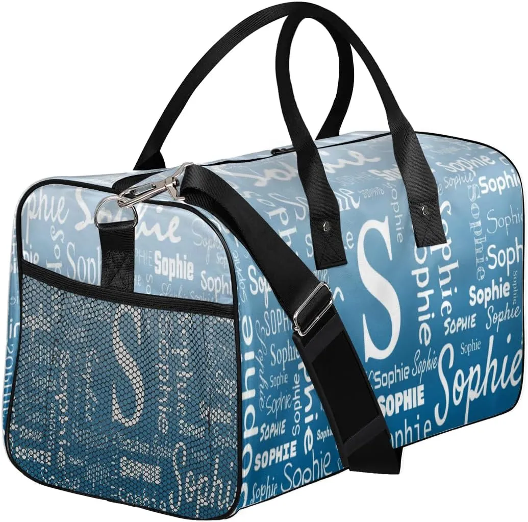 Personalized Name Sport Duffel Bag with Initial, Custom Gym Bag Dance Duffel Bag for Women, Monogrammed Gifts Customized Overnight Weekender Bag, Blue Gradient