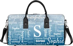 Personalized Name Sport Duffel Bag with Initial, Custom Gym Bag Dance Duffel Bag for Women, Monogrammed Gifts Customized Overnight Weekender Bag, Blue Gradient