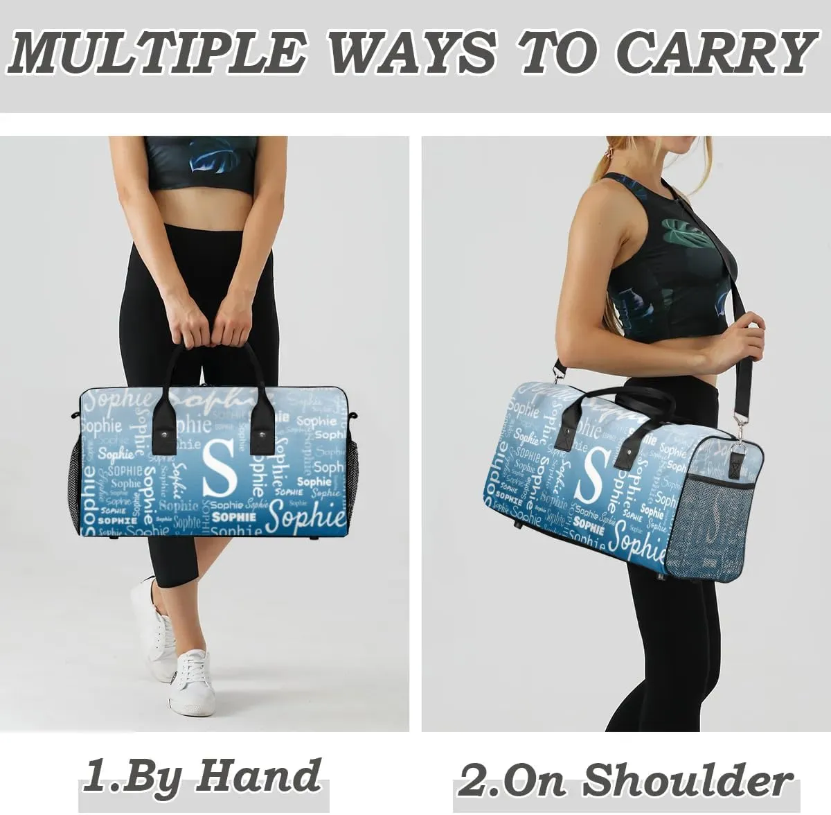 Personalized Name Sport Duffel Bag with Initial, Custom Gym Bag Dance Duffel Bag for Women, Monogrammed Gifts Customized Overnight Weekender Bag, Blue Gradient