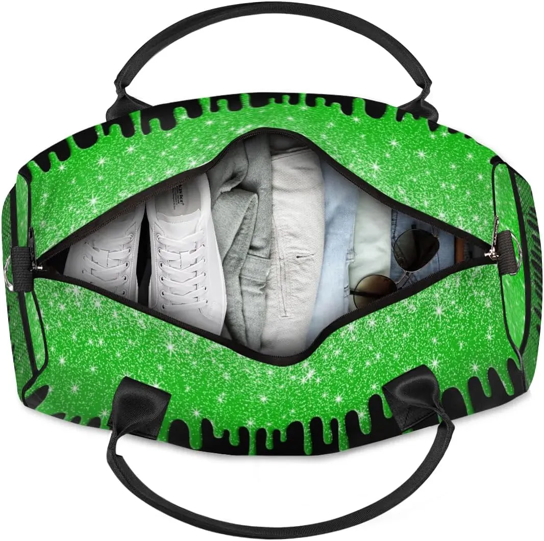Personalized Name Sports Bag Travel Duffel Bags, Custom Initial Gym Bag for Adults, Overnight Weekend Bags, Dance Bag, Personalized Gifts, Green Glitter Fluid