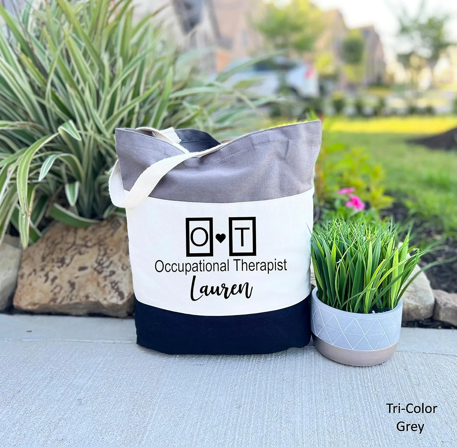Personalized Occupational Therapist Tote Bag, Occupational Therapist, Occupational Therapy Gifts, OT Bag, Occupational Gift (15"L x 15"H x 3"D, Tri-Color Grey)