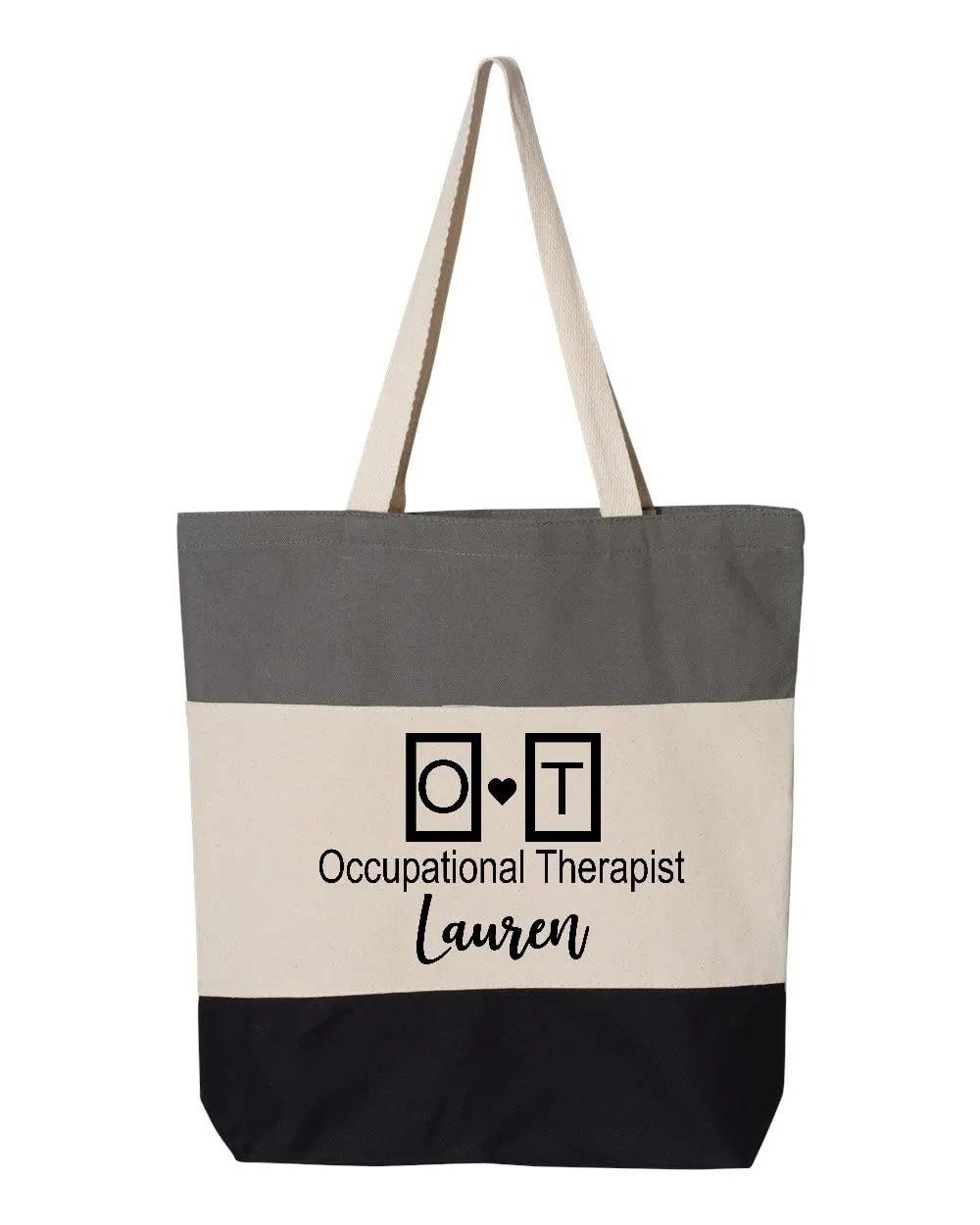 Personalized Occupational Therapist Tote Bag, Occupational Therapist, Occupational Therapy Gifts, OT Bag, Occupational Gift (15"L x 15"H x 3"D, Tri-Color Grey)