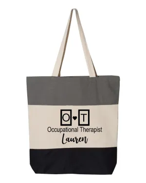 Personalized Occupational Therapist Tote Bag, Occupational Therapist, Occupational Therapy Gifts, OT Bag, Occupational Gift (15"L x 15"H x 3"D, Tri-Color Grey)