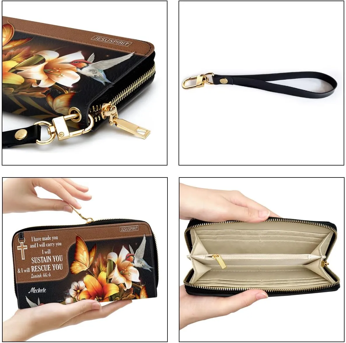 Personalized PU Leather Bible Clutch Purse - Floral Religious Wristlet Wallets - Christian Gifts For Church Ladies - Bible Fossil Purse For Women Of God
