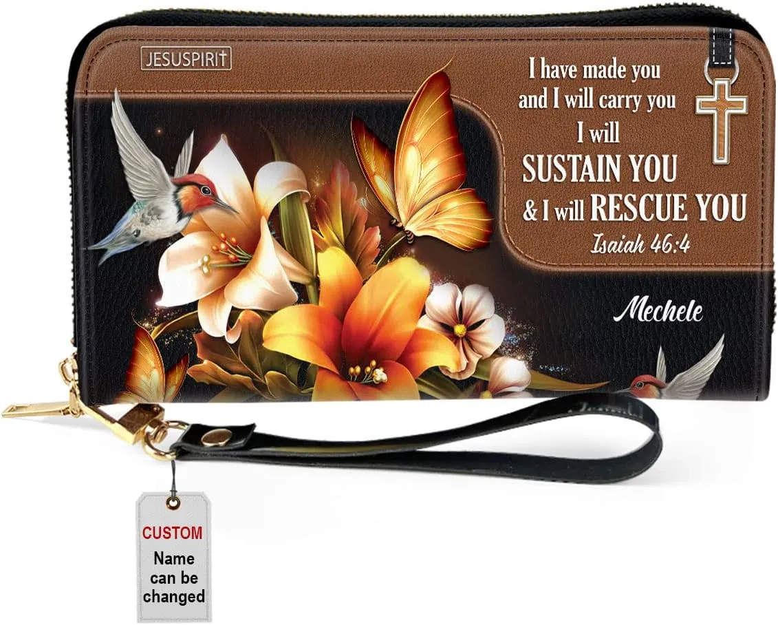 Personalized PU Leather Bible Clutch Purse - Floral Religious Wristlet Wallets - Christian Gifts For Church Ladies - Bible Fossil Purse For Women Of God