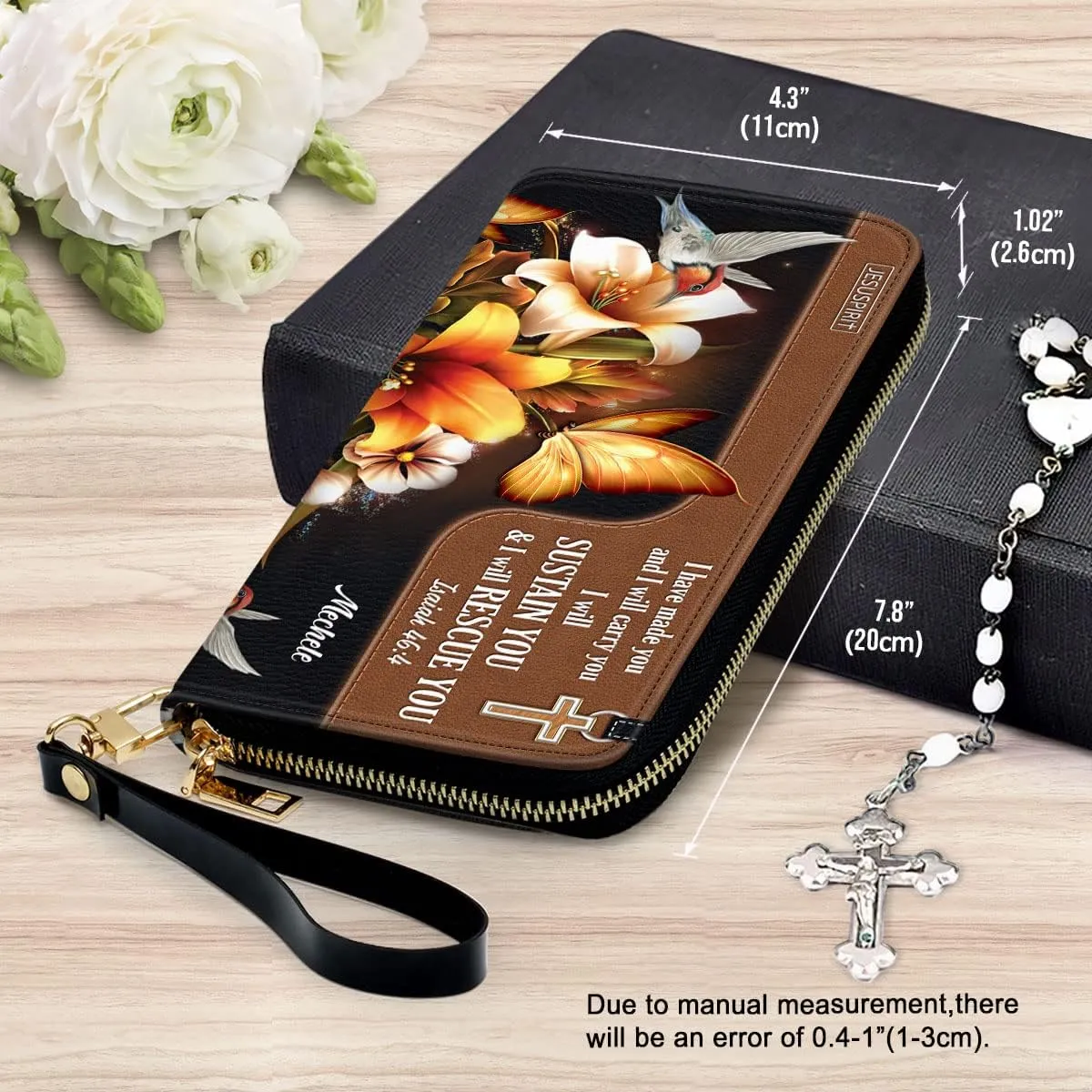 Personalized PU Leather Bible Clutch Purse - Floral Religious Wristlet Wallets - Christian Gifts For Church Ladies - Bible Fossil Purse For Women Of God
