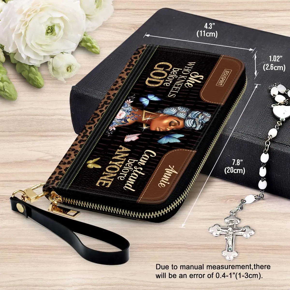 Personalized PU Leather Bible Clutch Purse - Walk By Faith Religious Wristlet Wallets - Christian Gifts For Church Ladies - Bible Fossil Purse For Black Women