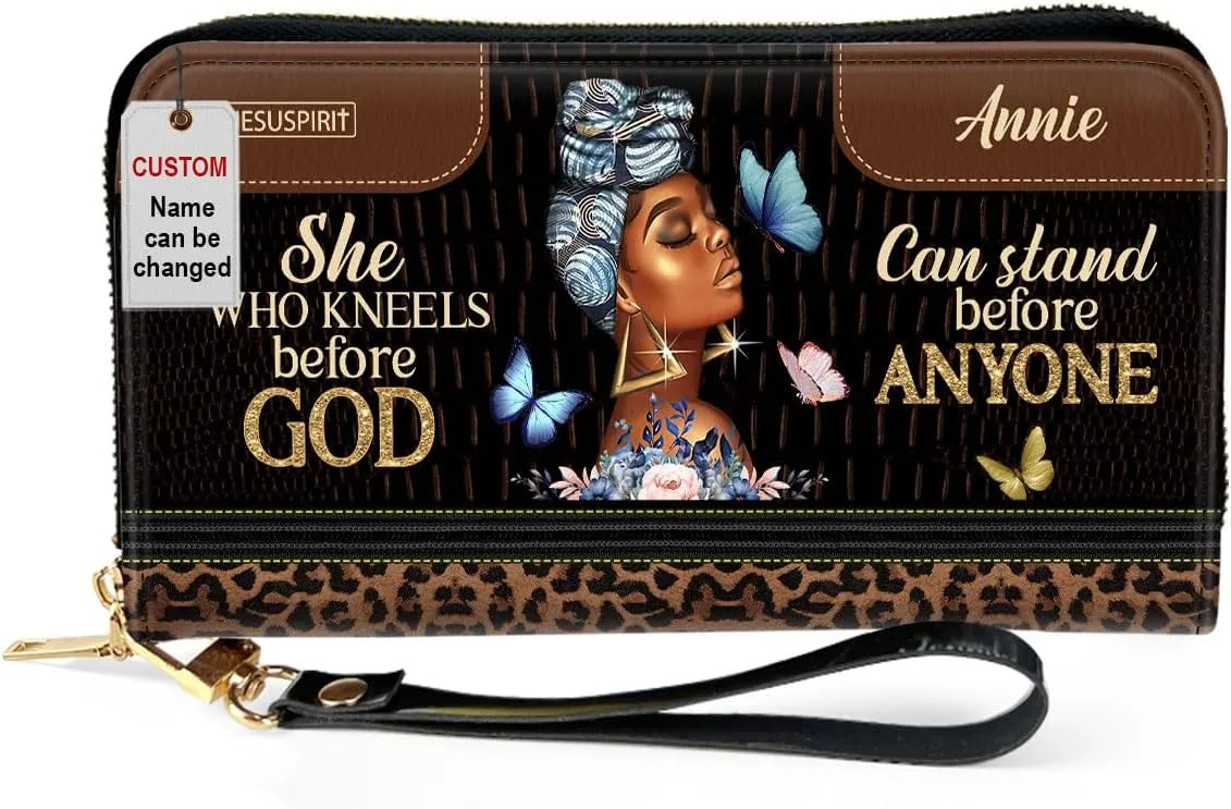 Personalized PU Leather Bible Clutch Purse - Walk By Faith Religious Wristlet Wallets - Christian Gifts For Church Ladies - Bible Fossil Purse For Black Women