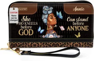 Personalized PU Leather Bible Clutch Purse - Walk By Faith Religious Wristlet Wallets - Christian Gifts For Church Ladies - Bible Fossil Purse For Black Women