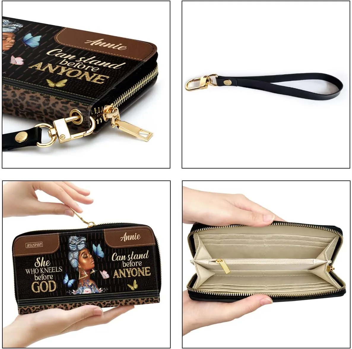 Personalized PU Leather Bible Clutch Purse - Walk By Faith Religious Wristlet Wallets - Christian Gifts For Church Ladies - Bible Fossil Purse For Black Women