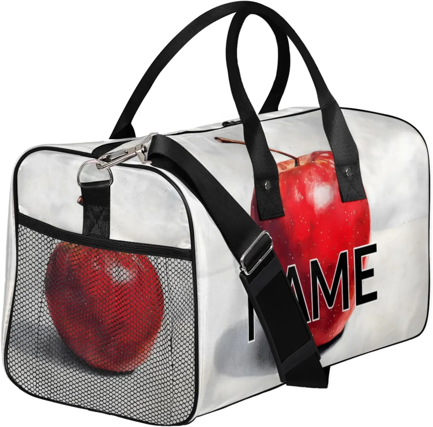 Personalized Red Apples Fruit Travel Duffel Bag with Name, Custom Gym Sport Bag Vintage Apples Carry On Weekend Overnight Duffel Bag for Men Women
