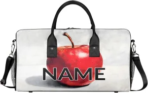 Personalized Red Apples Fruit Travel Duffel Bag with Name, Custom Gym Sport Bag Vintage Apples Carry On Weekend Overnight Duffel Bag for Men Women