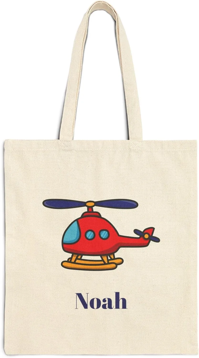 Personalized Rescue Water Helicopter Tote Bag for Kids, Custom Toddler Boys Tote, Gift for Little Rescue Hero, Cotton Canvas