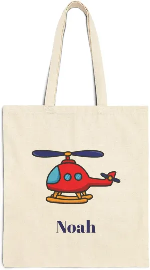 Personalized Rescue Water Helicopter Tote Bag for Kids, Custom Toddler Boys Tote, Gift for Little Rescue Hero, Cotton Canvas