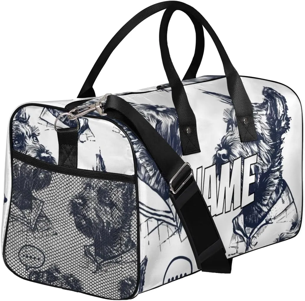 Personalized Scottish Terrier Dog Travel Duffel Bag with Name, Custom Gym Sport Bag Cool Dogs Carry On Weekend Overnight Duffel Bag for Men Women
