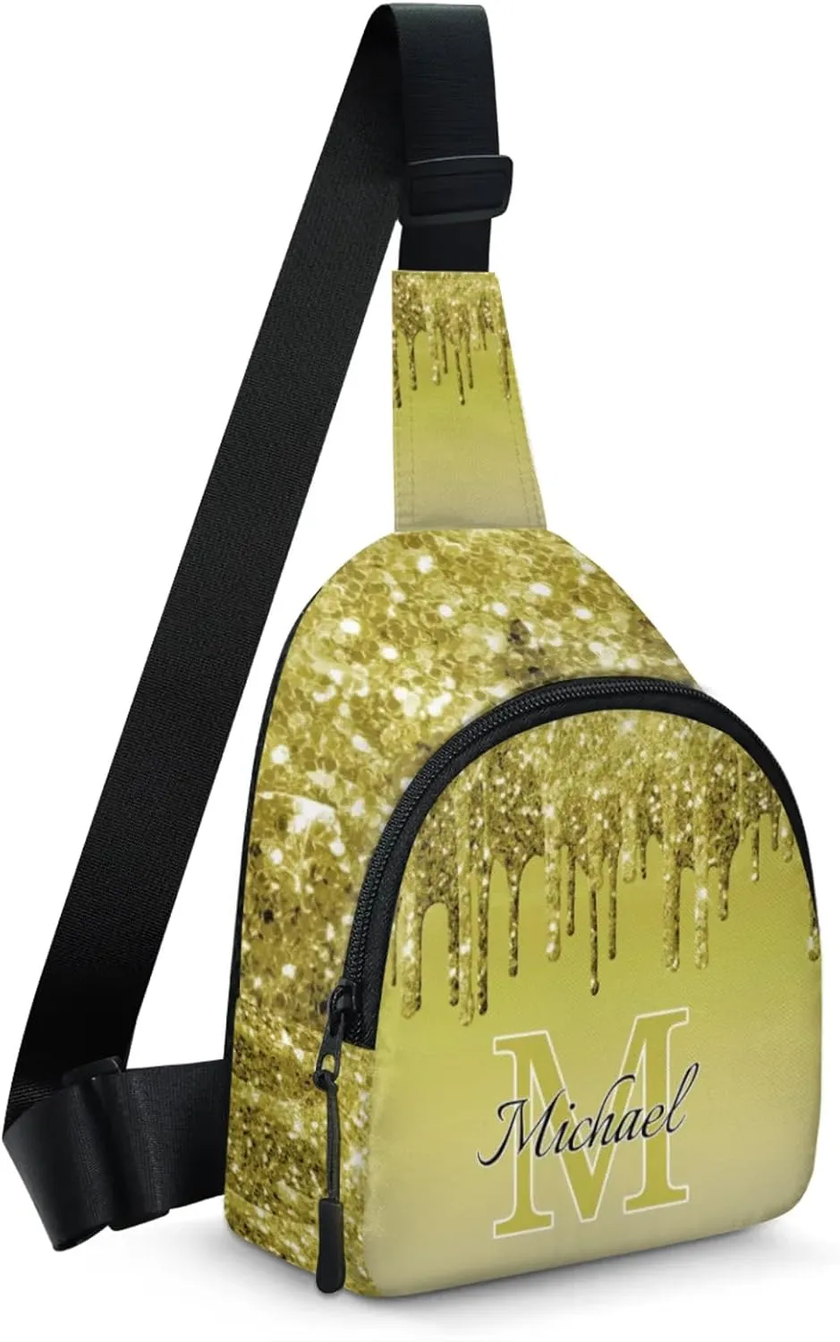 Personalized Sling Bag with Initial Name Custom Crossbody Sling Backpack Customize Chest Bag Daypack for Men Women, Dark Glitter