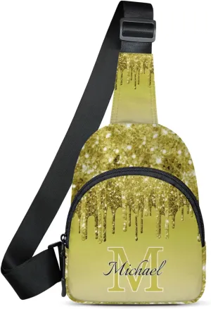 Personalized Sling Bag with Initial Name Custom Crossbody Sling Backpack Customize Chest Bag Daypack for Men Women, Dark Glitter