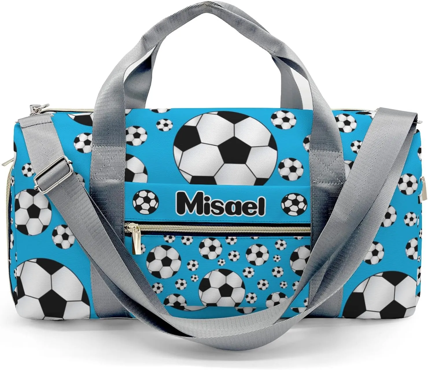 Personalized Sport Soccer Ball Player Sky Blue Duffel Bag for Boys,Customized Sport Player Travel Bag for Boys Man Gifts