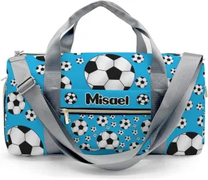 Personalized Sport Soccer Ball Player Sky Blue Duffel Bag for Boys,Customized Sport Player Travel Bag for Boys Man Gifts