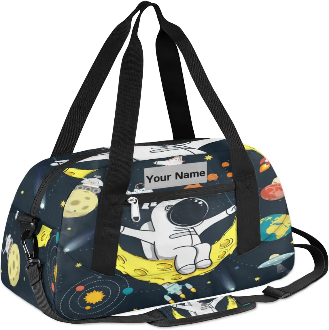 Personalized Sports Duffel Bag for Kids, Custom Dance Bag Gym Bag for Girls, Weekender Bags Travel Duffle Bag for Boys, Astronaut Planets Themed