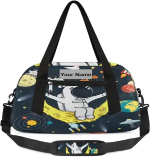 Personalized Sports Duffel Bag for Kids, Custom Dance Bag Gym Bag for Girls, Weekender Bags Travel Duffle Bag for Boys, Astronaut Planets Themed