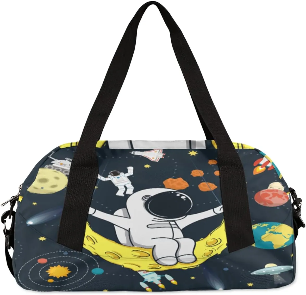 Personalized Sports Duffel Bag for Kids, Custom Dance Bag Gym Bag for Girls, Weekender Bags Travel Duffle Bag for Boys, Astronaut Planets Themed
