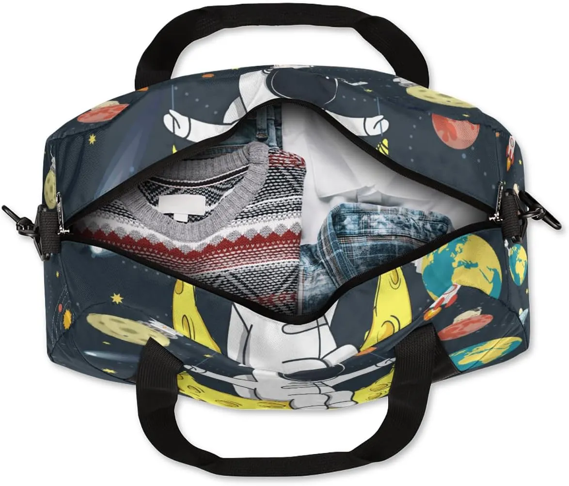 Personalized Sports Duffel Bag for Kids, Custom Dance Bag Gym Bag for Girls, Weekender Bags Travel Duffle Bag for Boys, Astronaut Planets Themed
