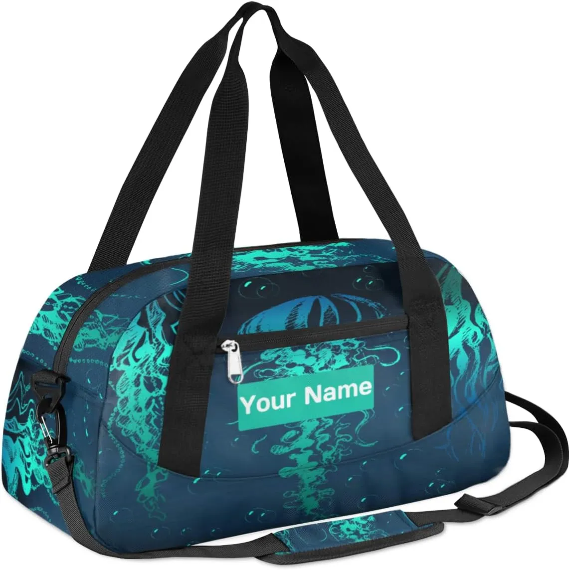 Personalized Sports Duffel Bag for Kids, Custom Dance Bag Gym Bag for Girls, Weekender Bags Travel Duffle Bag for Boys, Sea Jellyfish Themed