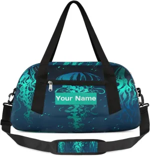Personalized Sports Duffel Bag for Kids, Custom Dance Bag Gym Bag for Girls, Weekender Bags Travel Duffle Bag for Boys, Sea Jellyfish Themed