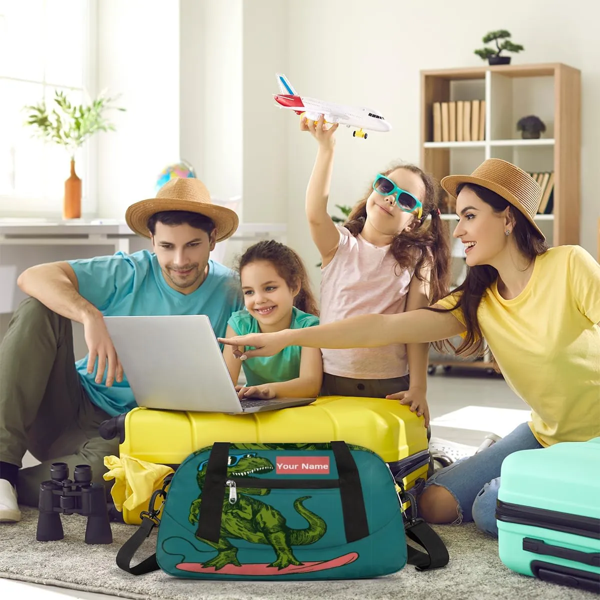 Personalized Sports Duffel Bag for Kids, Custom Dance Bag Gym Bag for Girls, Weekender Bags Travel Duffle Bag for Boys, Skateboard Dinosaur Themed