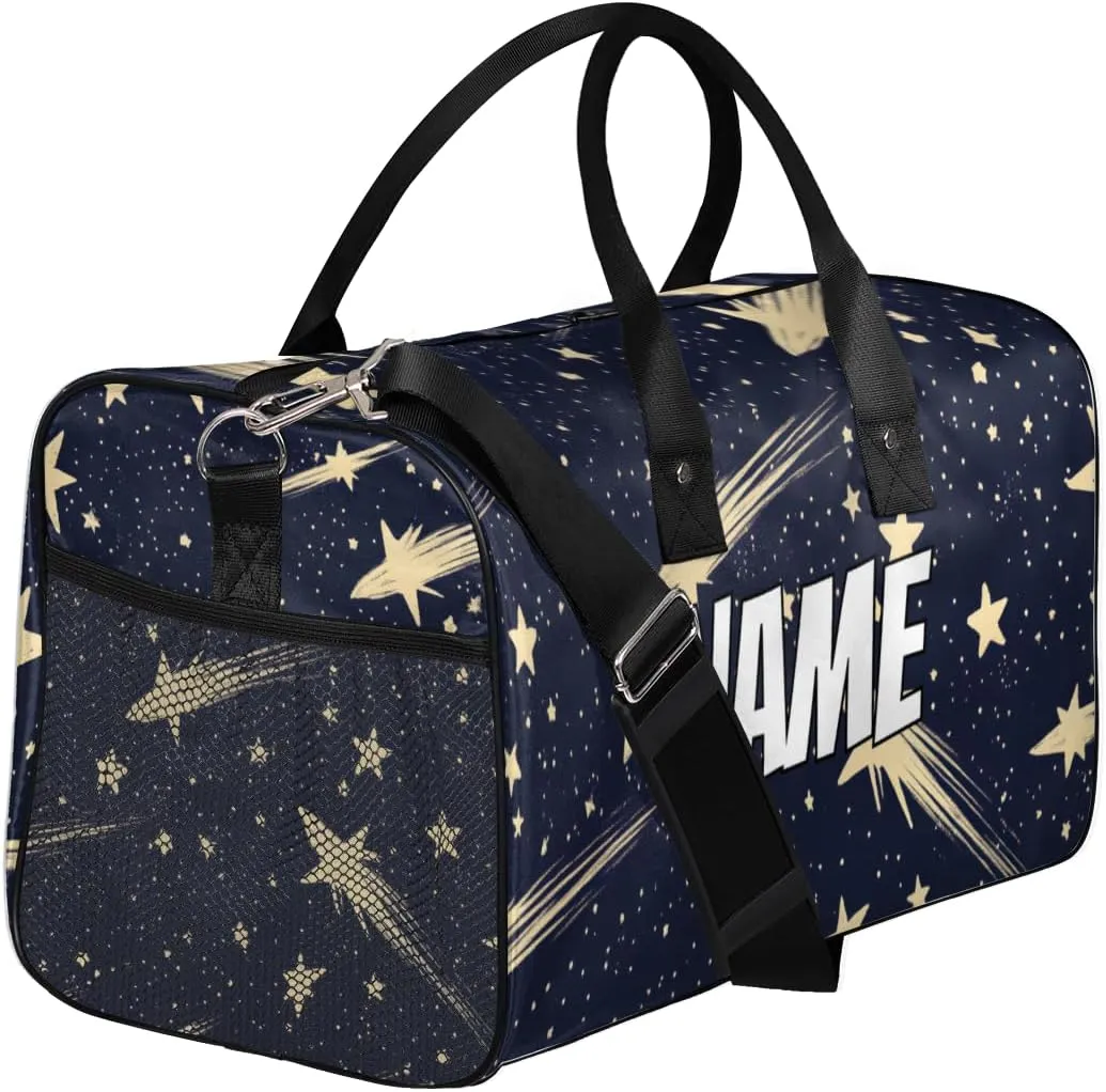 Personalized Starry Sky Travel Duffel Bag with Name, Custom Gym Sport Bag Meteor Universe Carry On Weekend Overnight Duffel Bag for Men Women