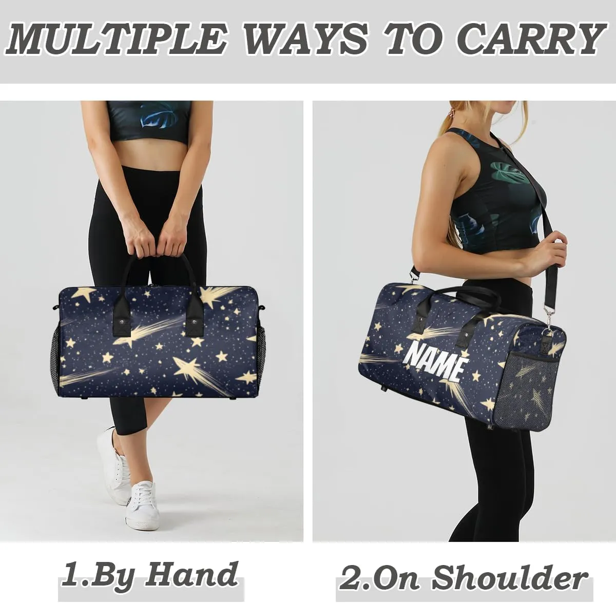 Personalized Starry Sky Travel Duffel Bag with Name, Custom Gym Sport Bag Meteor Universe Carry On Weekend Overnight Duffel Bag for Men Women
