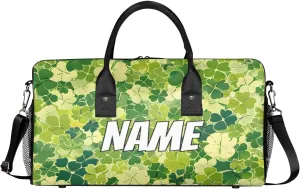 Personalized St.Patrick's Day Travel Duffel Bag with Name, Custom Gym Sport Bag Shamrock Clover Carry On Weekend Overnight Duffel Bag for Men Women