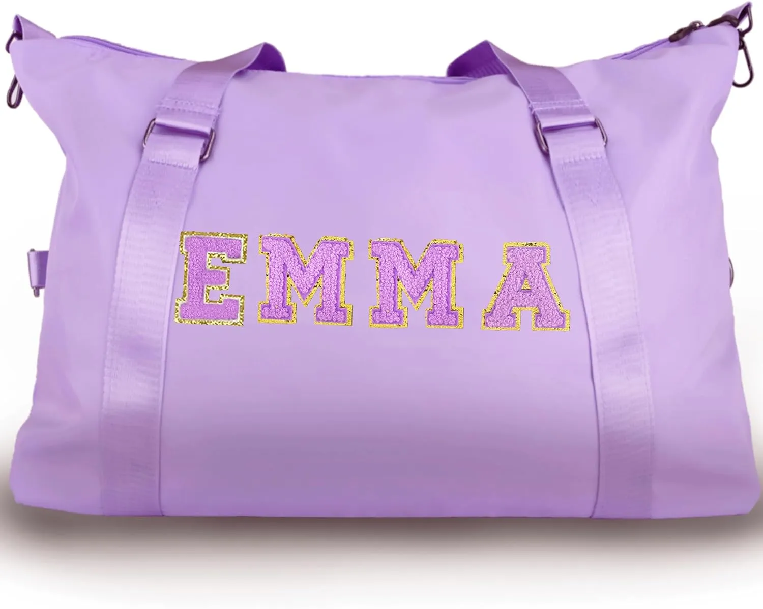 Personalized Travel Duffel Bag Chenille Letter Patch Luggage Bag Custom Dance Bag Sports Gym Bag Weekender Overnight Bag for Women