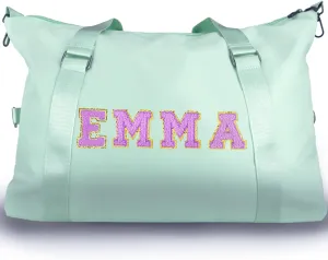 Personalized Travel Duffel Bag Chenille Letter Patch Luggage Bag Custom Dance Bag Sports Gym Bag Weekender Overnight Bag for Women