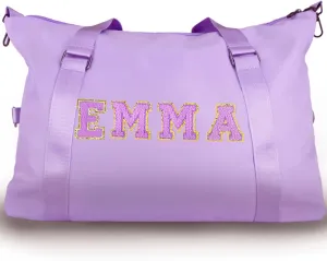 Personalized Travel Duffel Bag Chenille Letter Patch Luggage Bag Custom Dance Bag Sports Gym Bag Weekender Overnight Bag for Women