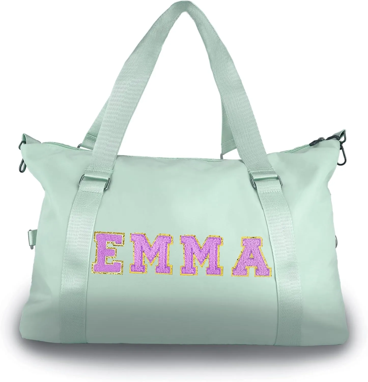 Personalized Travel Duffel Bag Chenille Letter Patch Luggage Bag Custom Dance Bag Sports Gym Bag Weekender Overnight Bag for Women