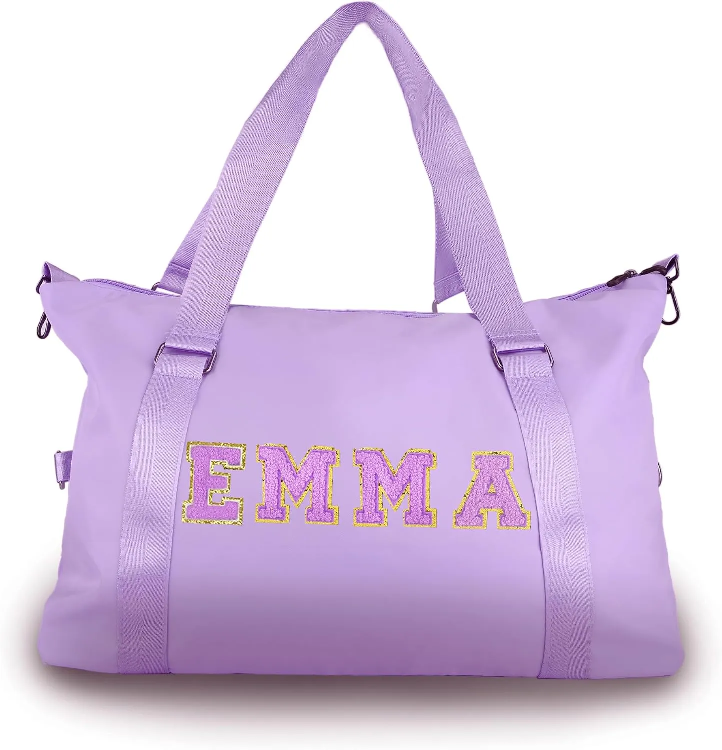 Personalized Travel Duffel Bag Chenille Letter Patch Luggage Bag Custom Dance Bag Sports Gym Bag Weekender Overnight Bag for Women